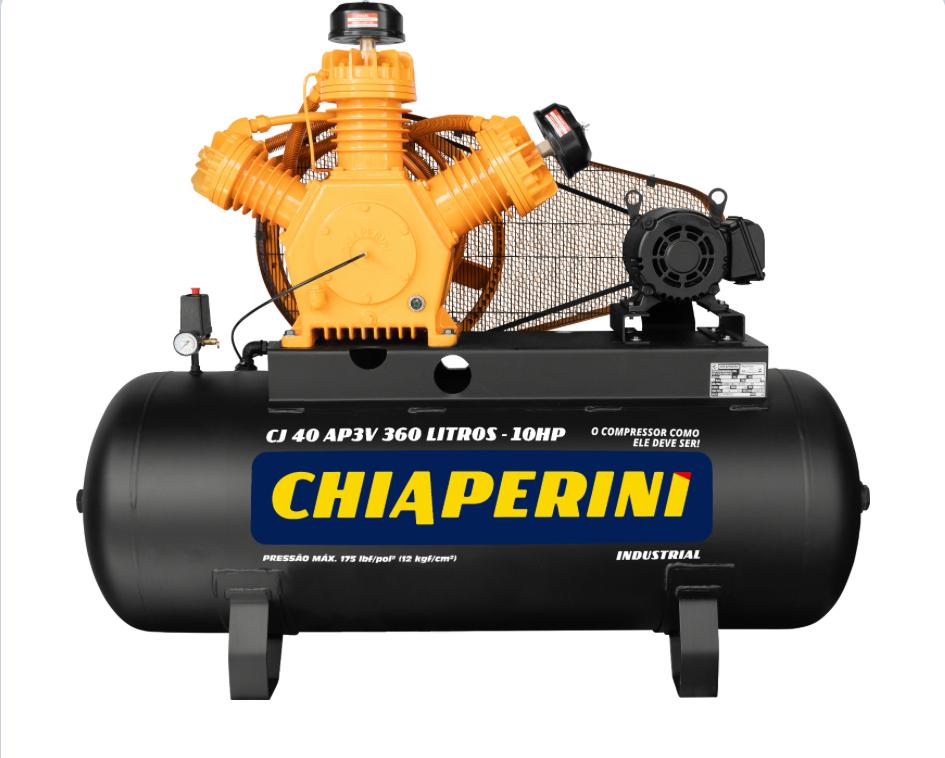 Compressor de ar alta pressão 40 pcm 360 litros – Chiaperini CJ 40 AP3V 360L